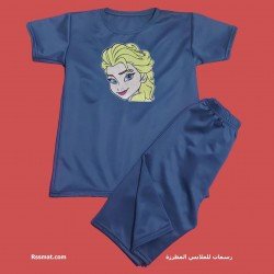 طقم ملكة الثلج Frozen فروزن بيجامة وشورت بتطريز فاخر للبنات