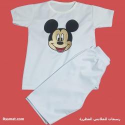 طقم ميكي ماوس – بيجامة وشورت بتطريز وجه مبتسم